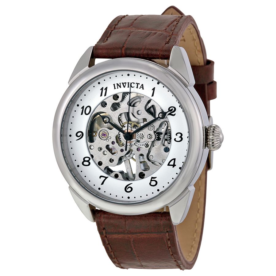Invicta Specialty Silver Skeleton Dial Brown Leather Mens Watch 17187 - Picture 1 of 1