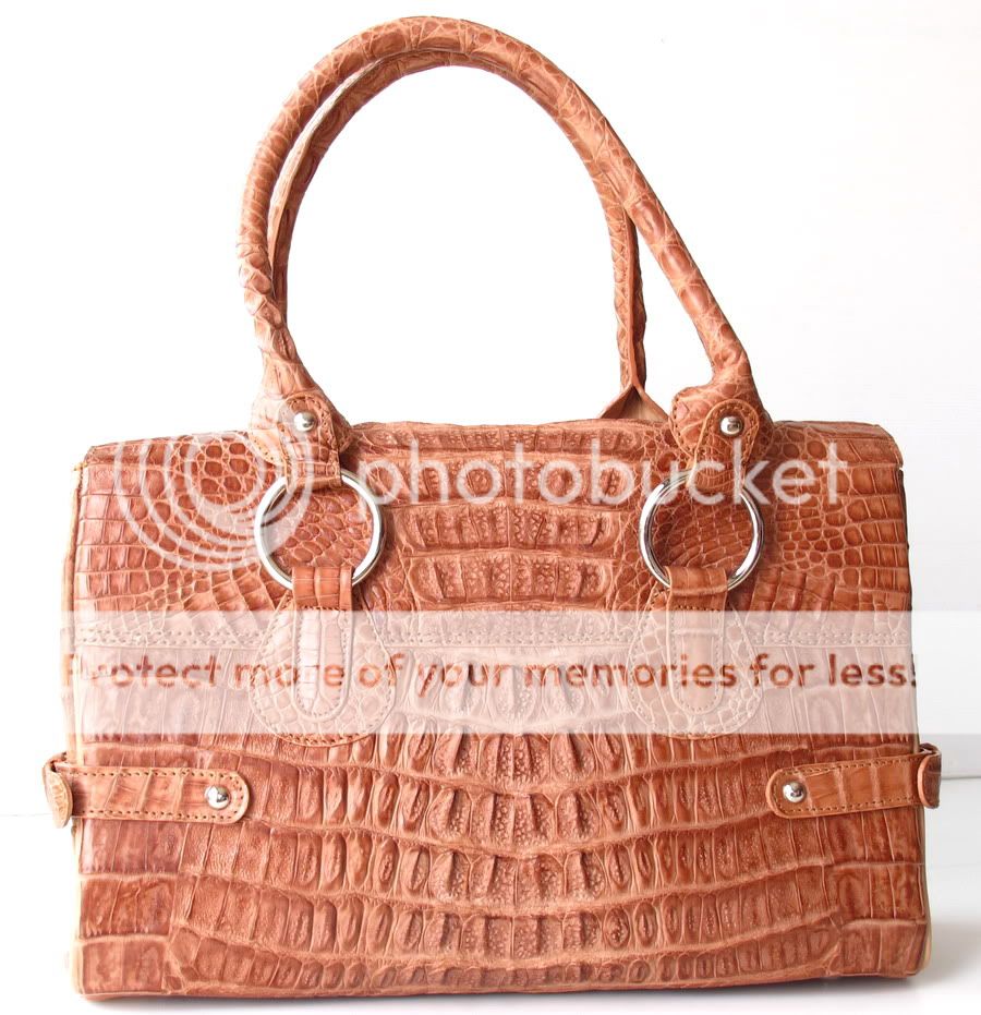 100% GENUINE CROCODILE LEATHER HANDBAG BAG PURSE SATCHEL BROWN ALMOND 