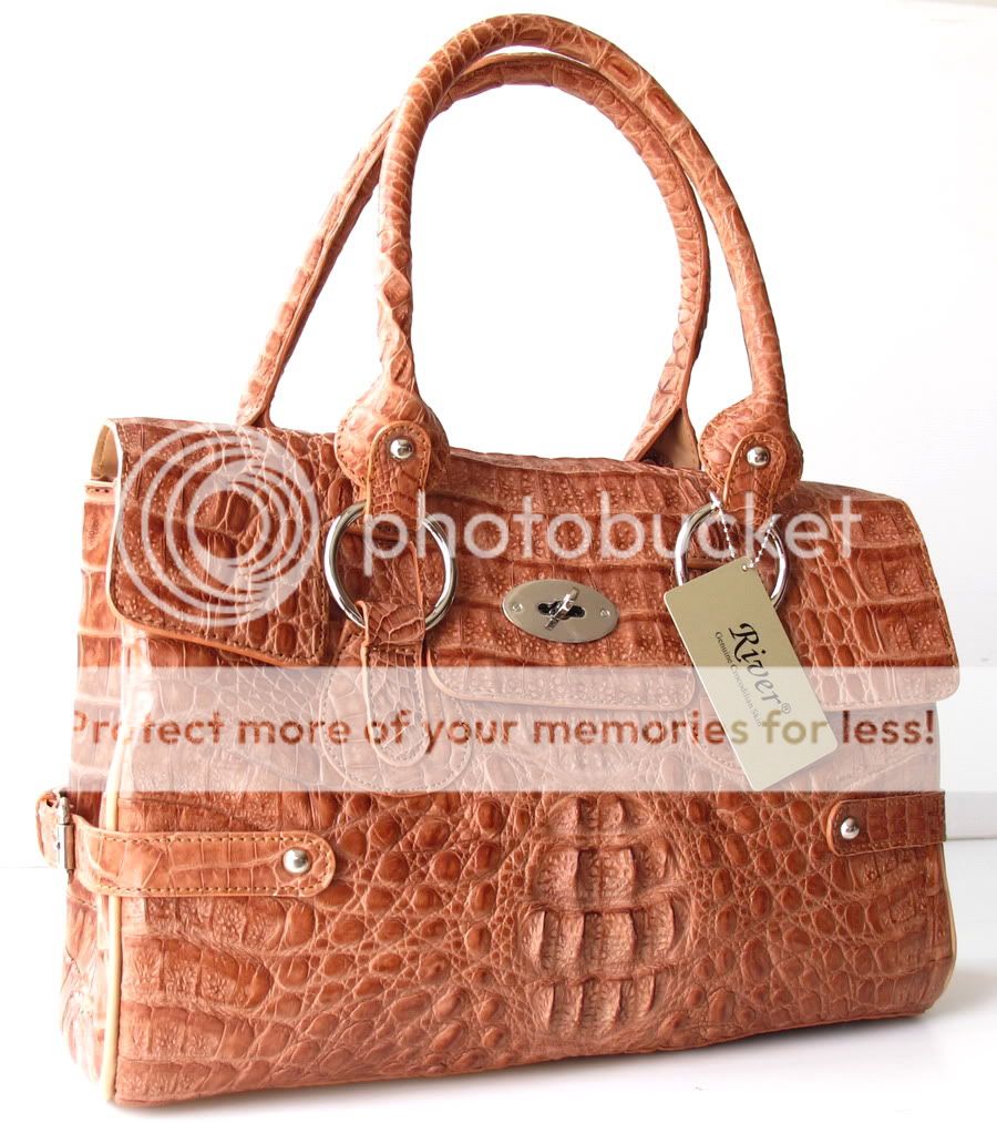 100% GENUINE CROCODILE LEATHER HANDBAG BAG PURSE SATCHEL BROWN ALMOND 