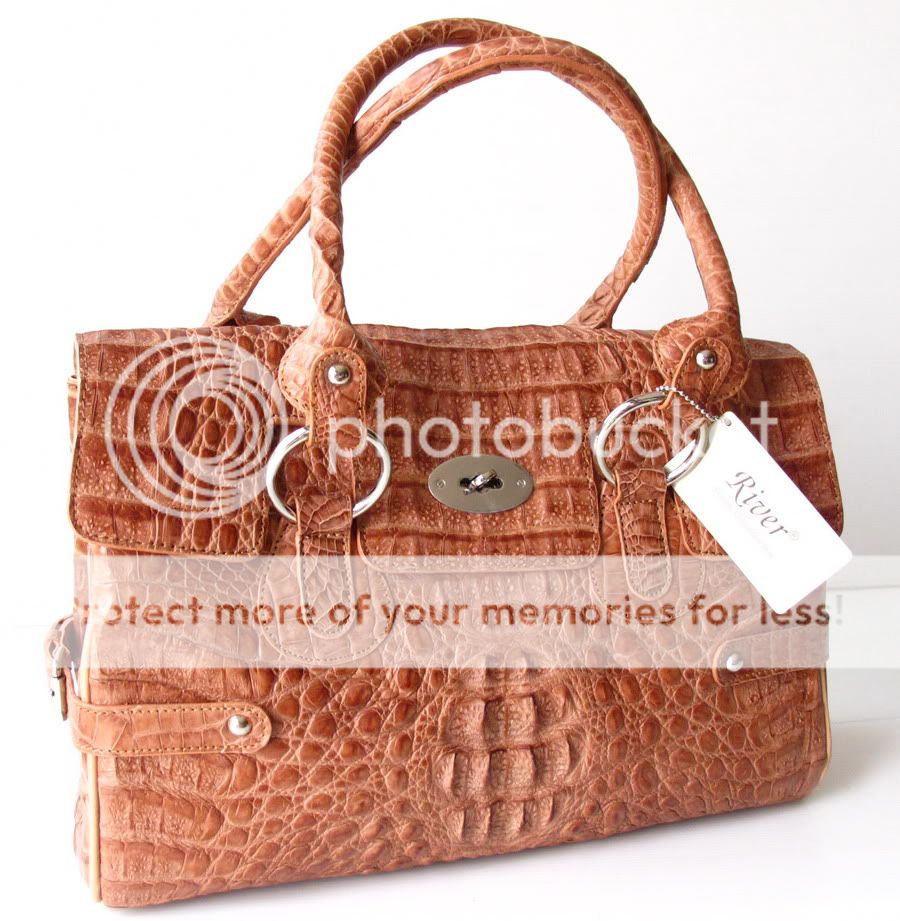 100% GENUINE CROCODILE LEATHER HANDBAG BAG PURSE SATCHEL BROWN ALMOND 