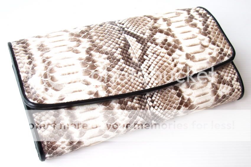 100% GENUINE PYTHON SNAKE LEATHER TRIFOLD CLUTCH WALLET MAGNETIC 