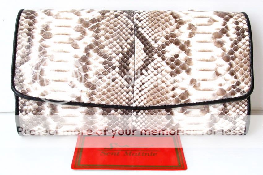 100% GENUINE PYTHON SNAKE LEATHER TRIFOLD CLUTCH WALLET MAGNETIC 