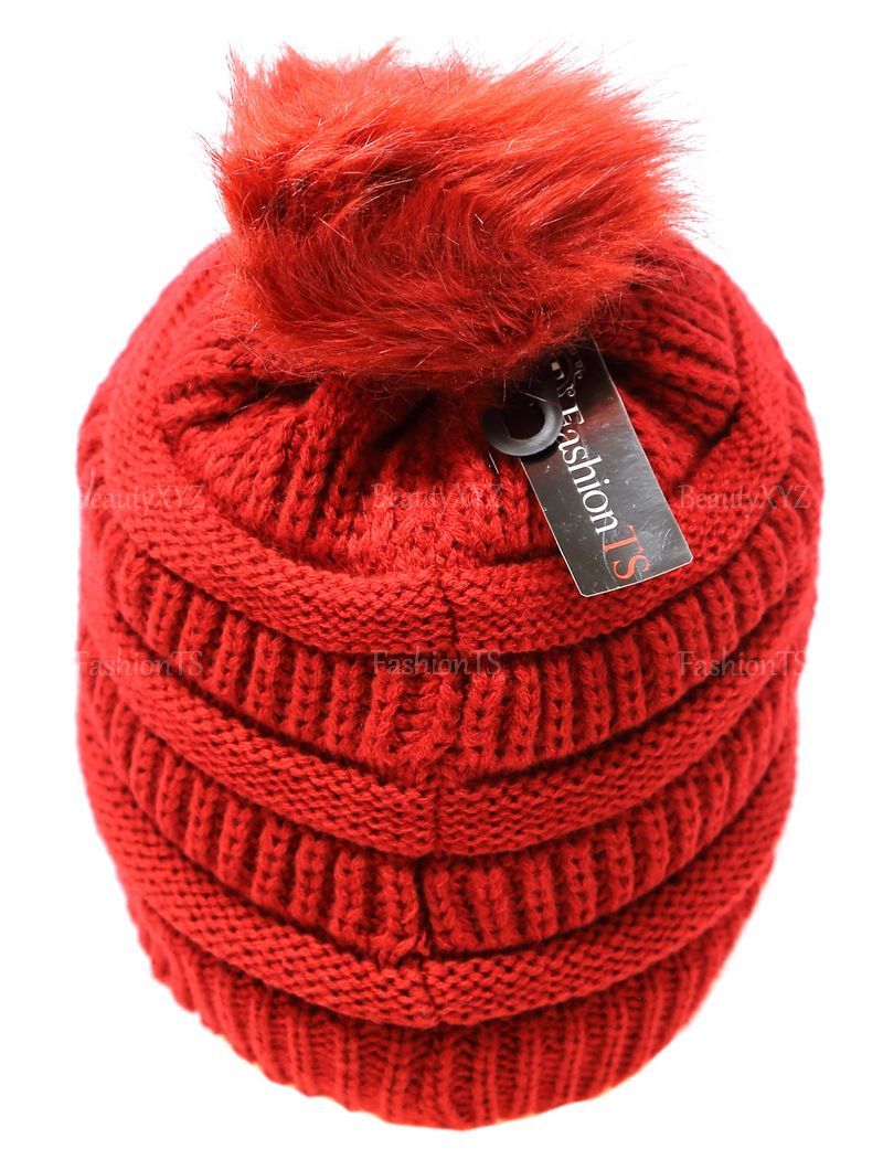 Women's Winter Pom Pom Visor Beanie Knit Hat Cap Fur Crochet Cold