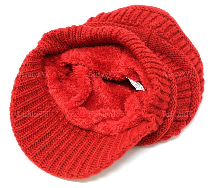 Women's Winter Pom Pom Visor Beanie Knit Hat Cap Fur Crochet Cold